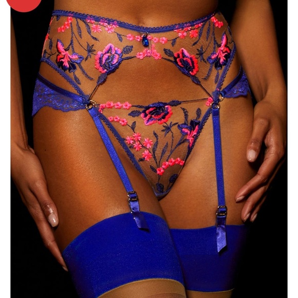 New Honey Birdette 2pc Pink Sapphire set 32F 32DDD Small garter belt suspender - Picture 7 of 7